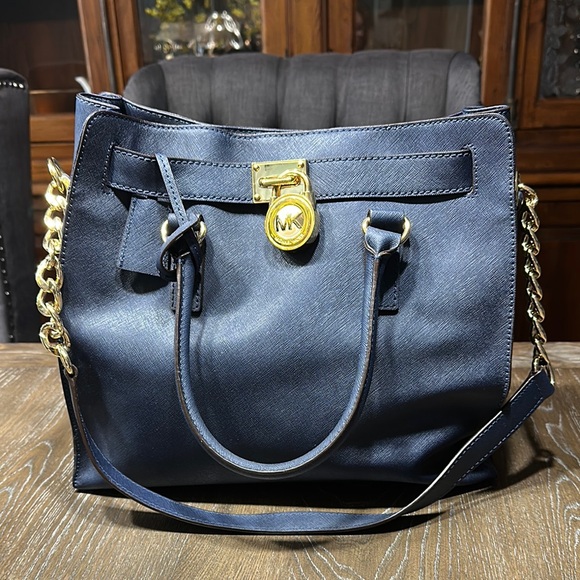 Michael Kors Blue and Gold Shoulder Bag with Chain Strap - Picture 1 of 5